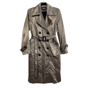 Vintage Women's Metallic and Leather‎ Trench Coat Size Medium